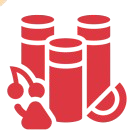 Red icon of three bottles with fruits inside a white circle