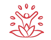 Red icon of a person with raised arms surrounded by leaves inside a white circle